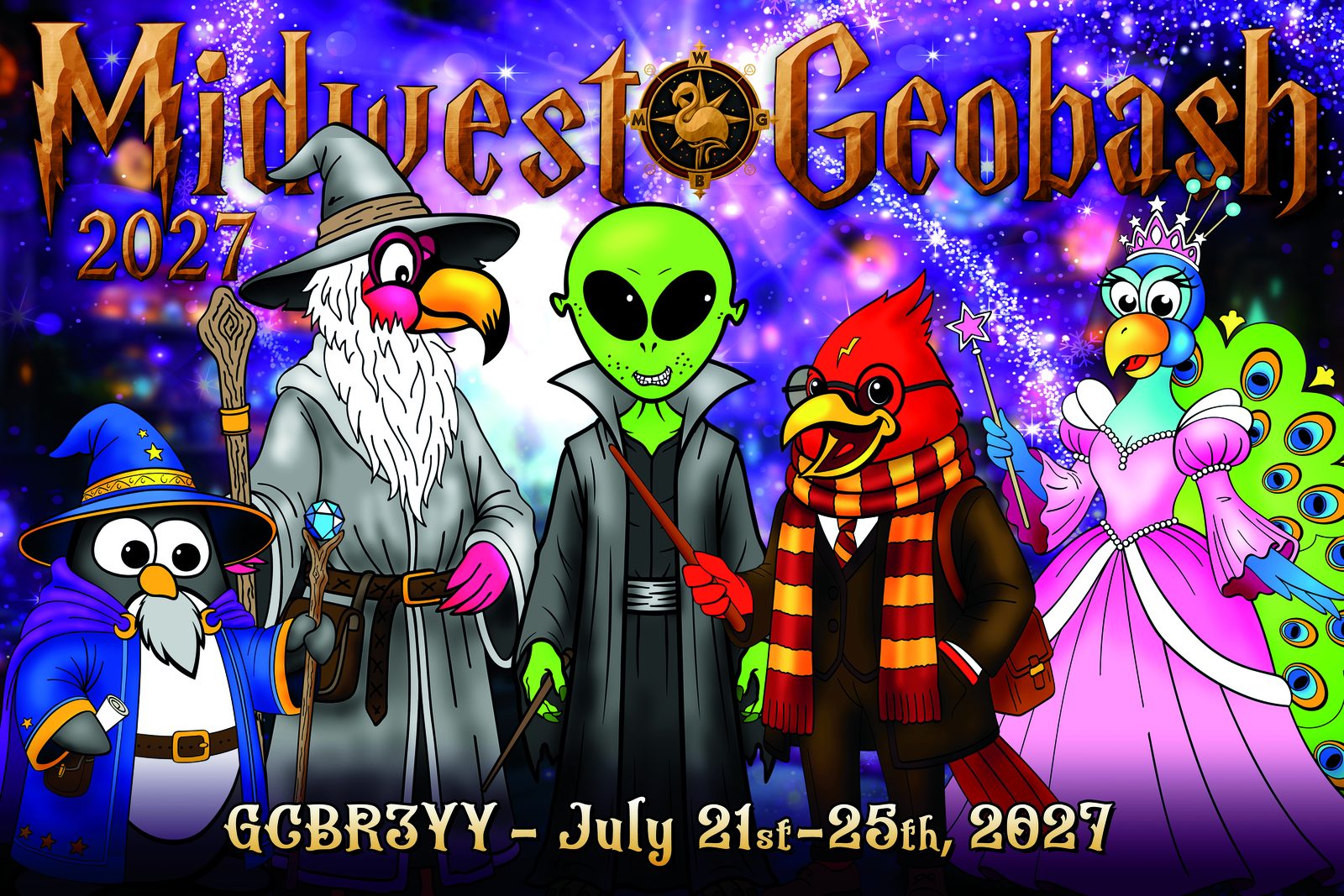Midwest Geobash 2027 Reveal Banner - Wizards and Witches theme, GCBR3YY, July 21st-25th 2027